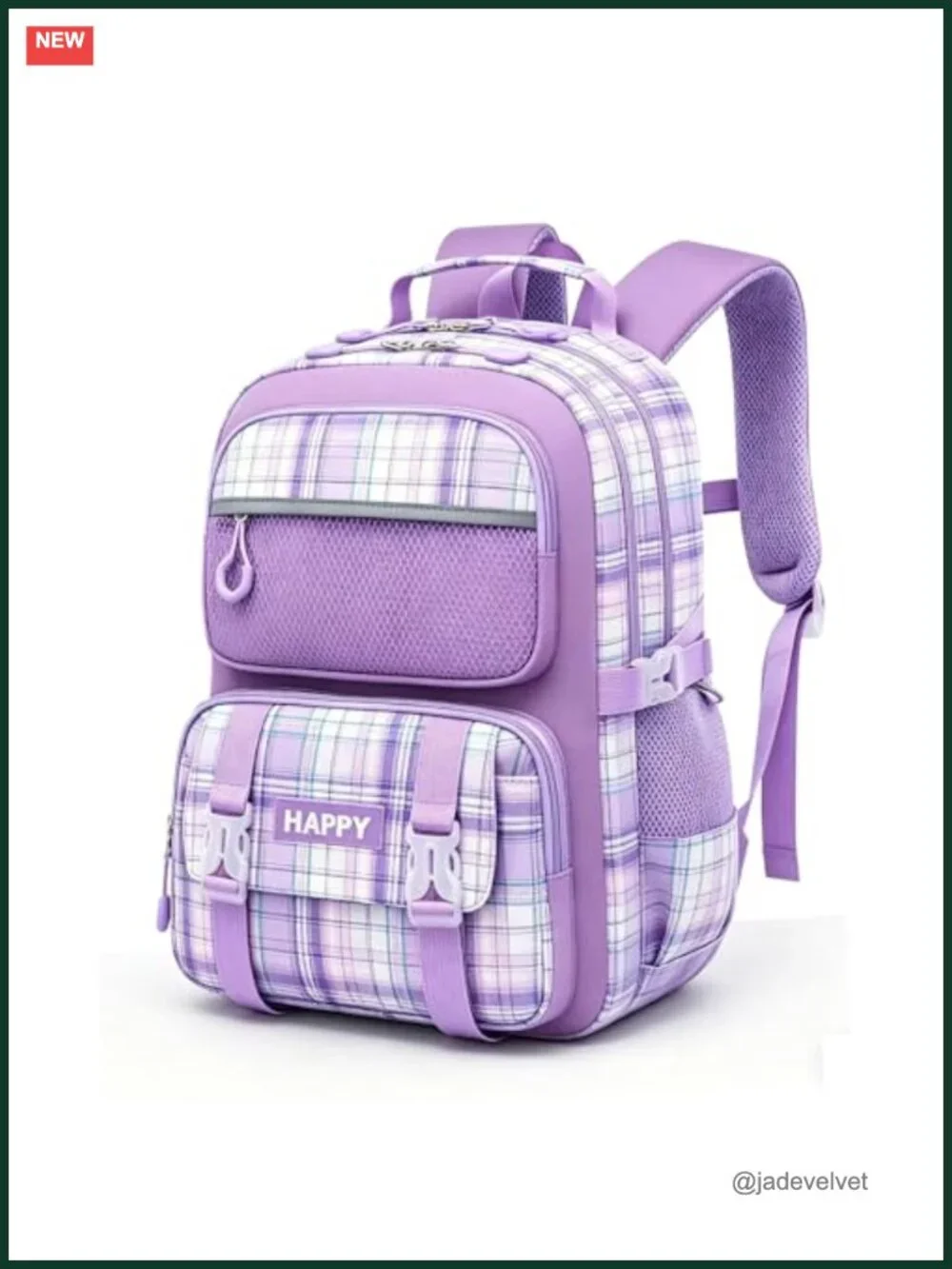Large Capacity Plaid Backpack with Reflective Strips for School Teens